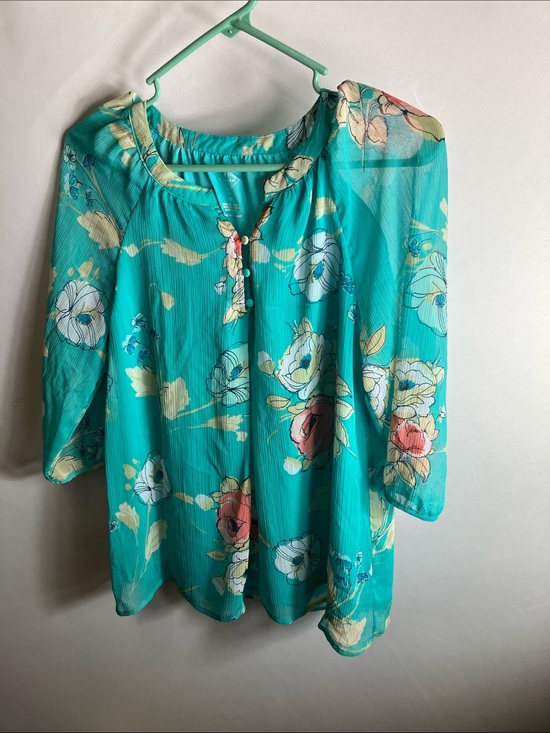 St. John's Bay Tops - St. John's Bay Teal Floral Scoop-Neck Blouse